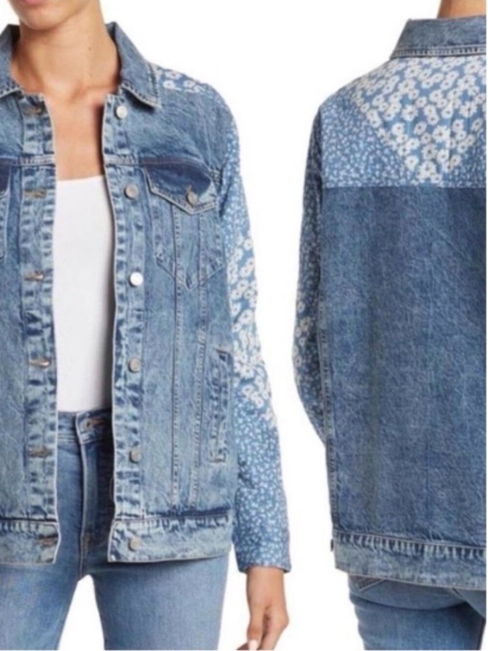 NWT Avec Les Filles Floral Patchwork Denim Jacket